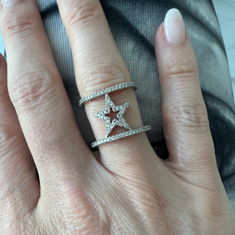Silver 925 Star cubic zirconia ring size 6